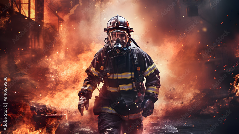 Fototapeta premium Fire Fighter on Fire Background