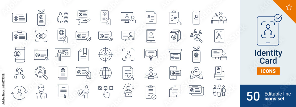 Identity icons Pixel perfect. Passport, avatar, profile, ....