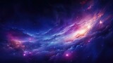 Background illustration concept art of a blue and violet galactic nebula in space, beautiful stars at the night sky
