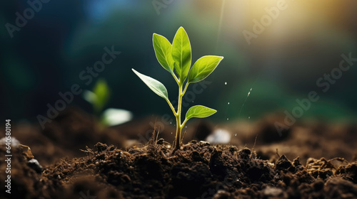 Close young green sprout growing in soil on Green nature blur background © ND STOCK