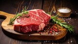 red raw meat steak on wooden table