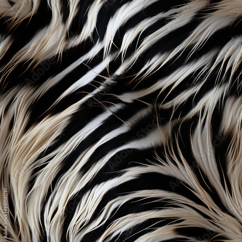 Striped Zebra Fur Repeat Pattern, closeup of Fluffy Animal Hair Background Texture