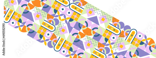 Abstract Geometric Pattern Artwork. Retro colors and color background. Grid with colored geometric shapes. Modern abstract promotional flyer, background, brochure, pattern.