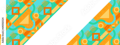 Abstract Geometric Pattern Artwork. Retro colors and color background. Grid with colored geometric shapes. Modern abstract promotional flyer, background, brochure, pattern.