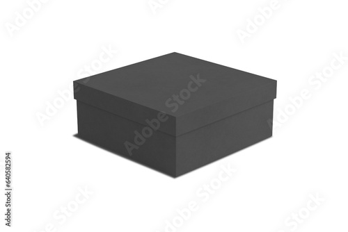 Black square shoes box mockup isolated on white background. 3d rendering.