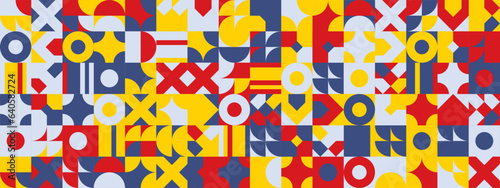 Blue red and yellow modern geometric banner with shapes