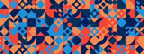 Orange and blue modern geometric banner with shapes