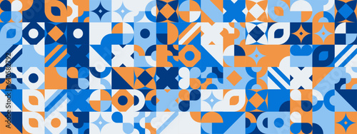Blue and orange modern geometric banner with shapes