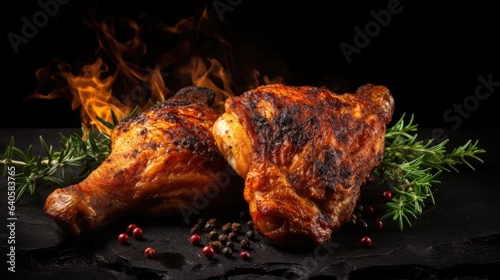 Grilled fried chicken on a dark background