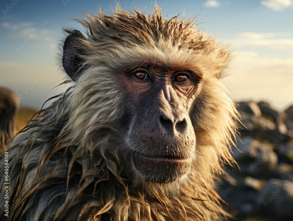 Baboon in its Natural Habitat, Wildlife Photography, Generative AI Baboon in its Natural Habitat, Wildlife Photography, Generative AI