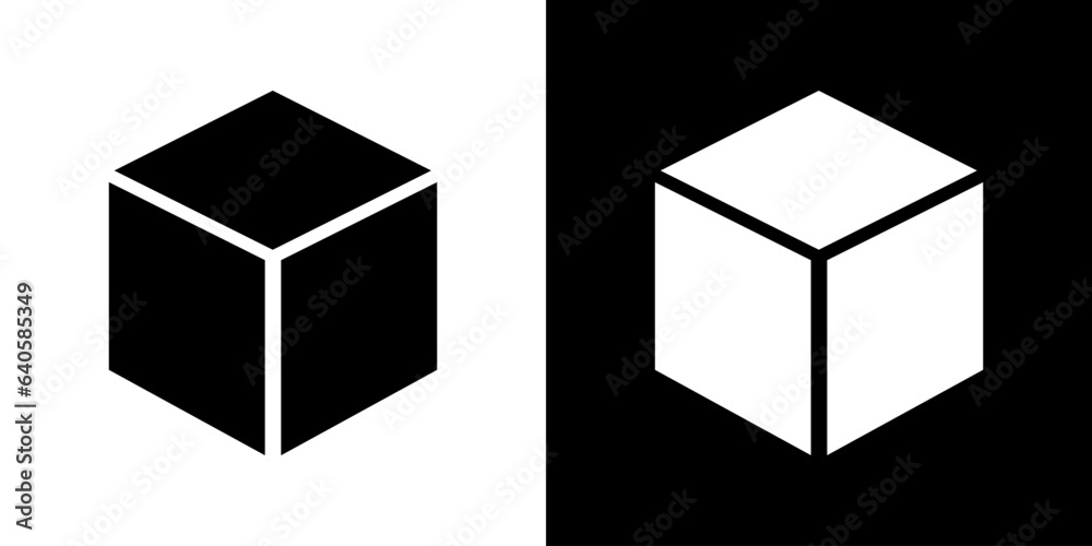 Black cube illustration. 3d box perspective sign. Cube vector icon. Black cube illustration. 3d box perspective sign. Cube vector icon.