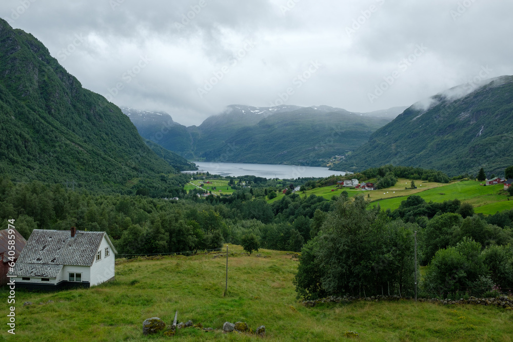 Norwegian western fjords during cloudy summer day.