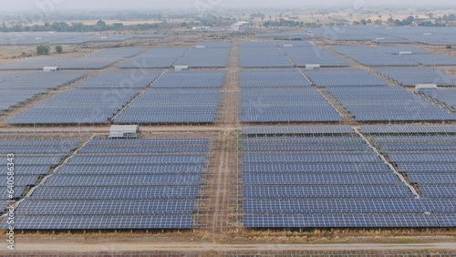 Solar energy farm. Aerial view of a solar farm in Asia.