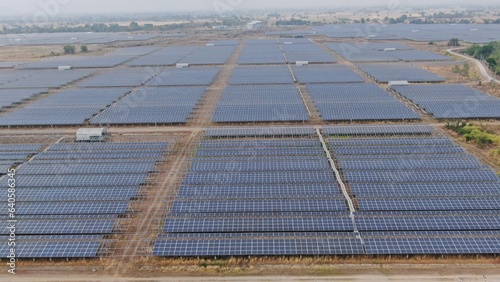 Solar energy farm. Aerial view of a solar farm in Asia.