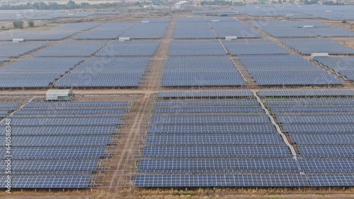 Solar energy farm. Aerial view of a solar farm in Asia.