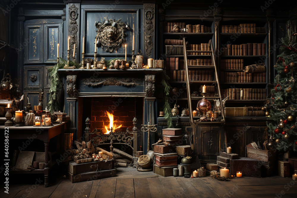 Generative AI - A cozy room in and old house decorated for Christmas and New Year celebration Generative AI - A cozy room in and old house decorated for Christmas and New Year celebration