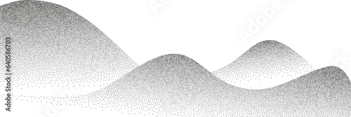 Dotwork hills grain pattern. Grainy mountain with dotted noise and grunge texture. Landscape and terrain in dotwork style. Stippled gradient mountains. Noisy stochastic background Pointillism texture