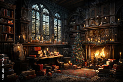 Generative AI - A cozy room in and old house decorated for Christmas and New Year celebration