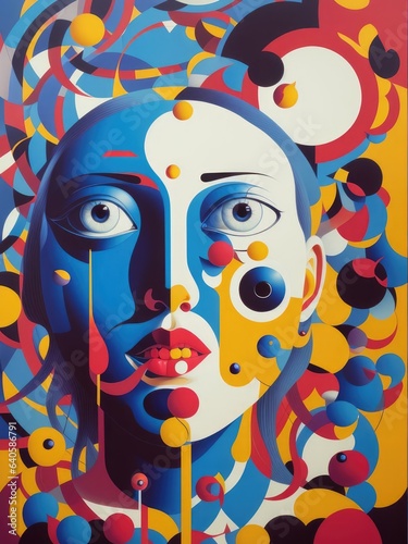 Abstract painting. Face and geometric objects. Generative AI