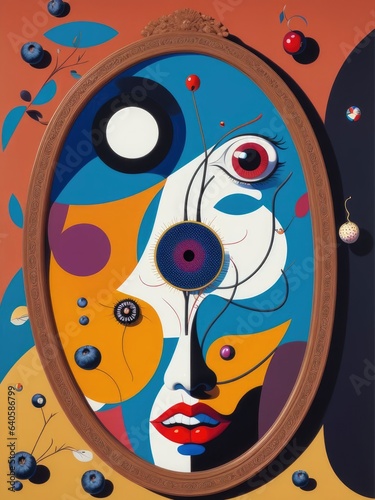 Abstract painting. Face and geometric objects. Generative AI