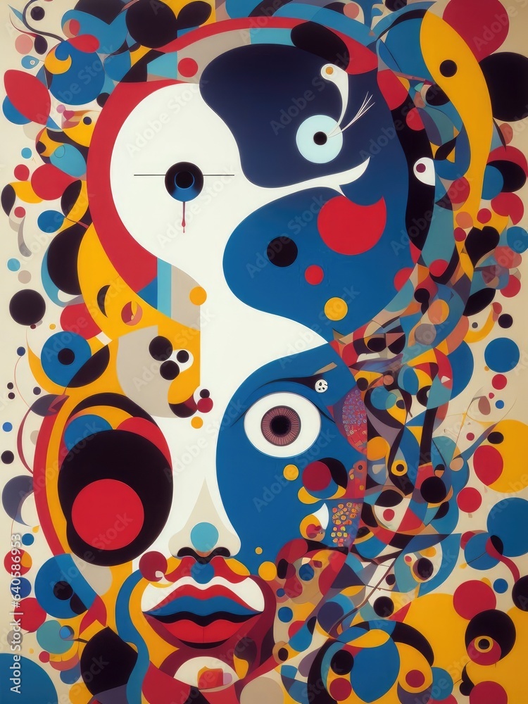 Naklejka premium Abstract painting. Face and geometric objects. Generative AI