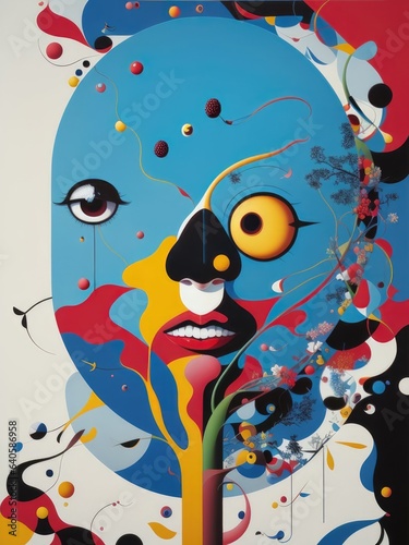 Abstract painting. Face and geometric objects. Generative AI