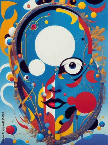 Abstract painting. Face and geometric objects. Generative AI