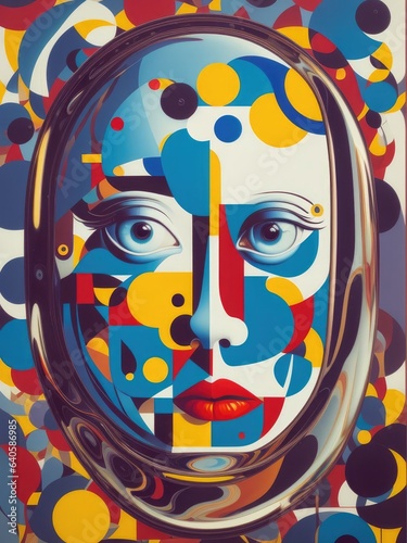 Abstract painting. Face and geometric objects. Generative AI