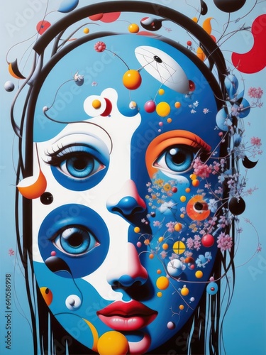 Abstract painting. Face and geometric objects. Generative AI