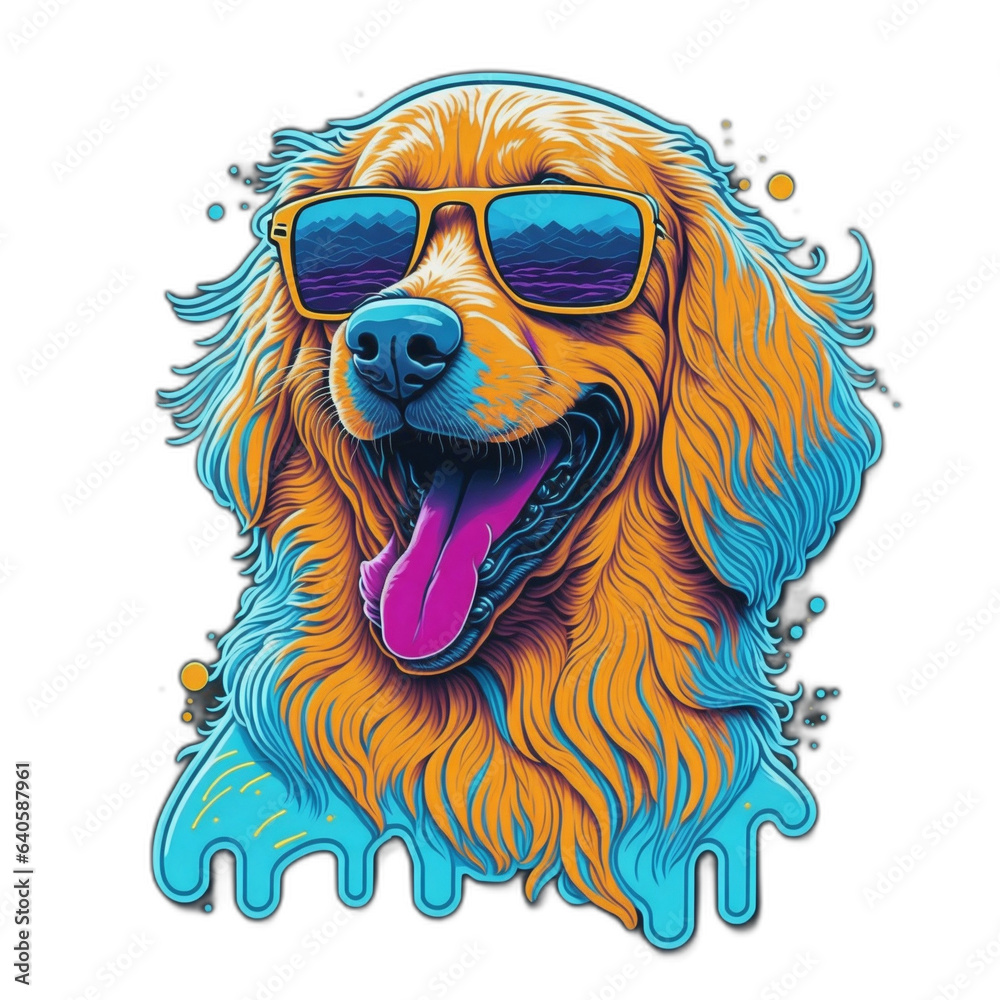 Cool and chilled Golden Retriever with sunglasses. Background removed, summer vibe pet artwork created with Generative AI