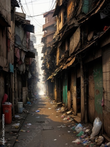 Street from the ghetto. Poor area. Generative AI © vavfoto
