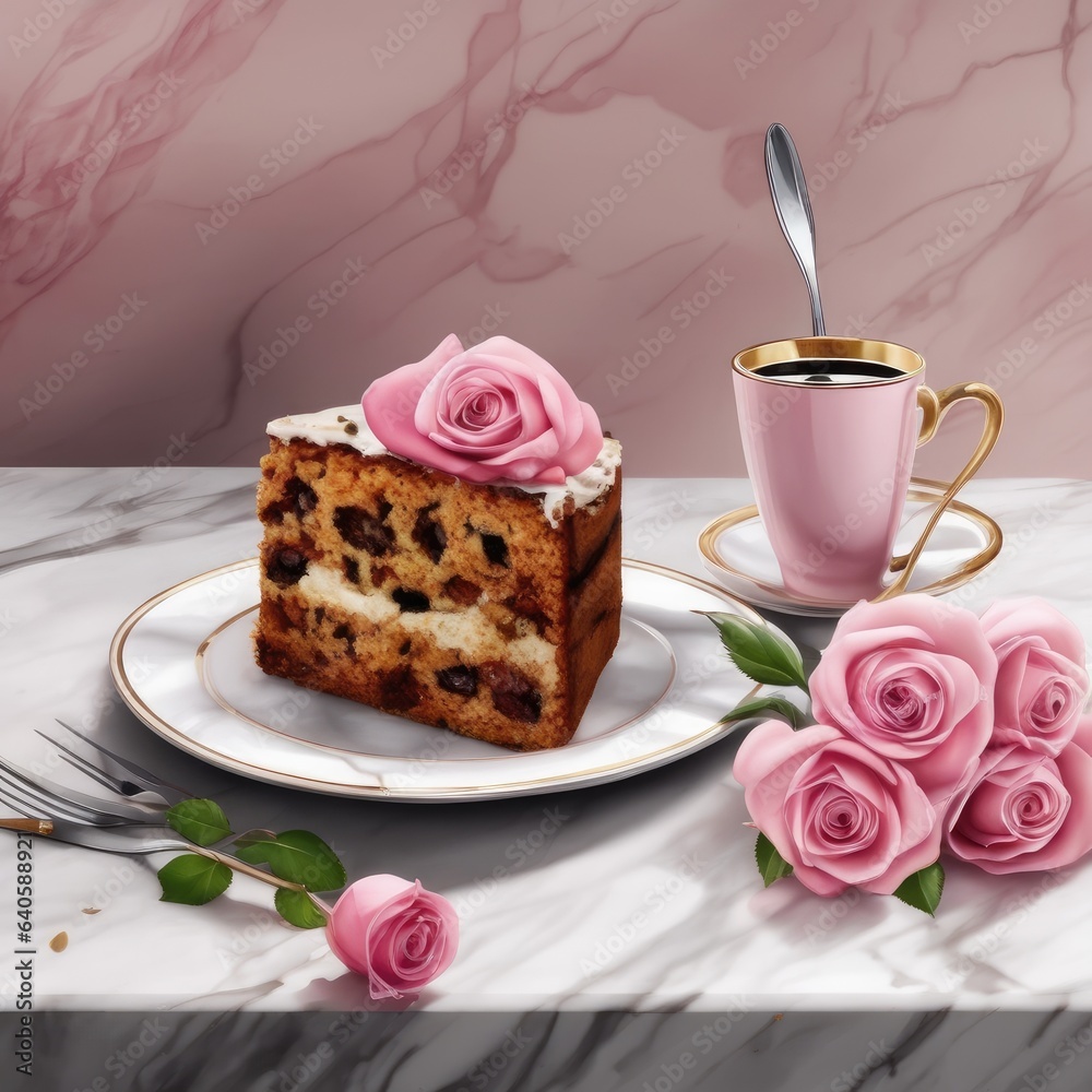 A delicate illustration of a pie with roses. A delicate illustration of a pie with roses.