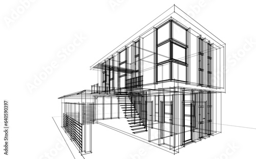 Architectural drawing of a house 3d illustration