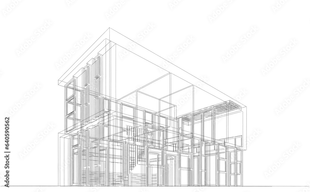 Architectural drawing of a house 3d illustration