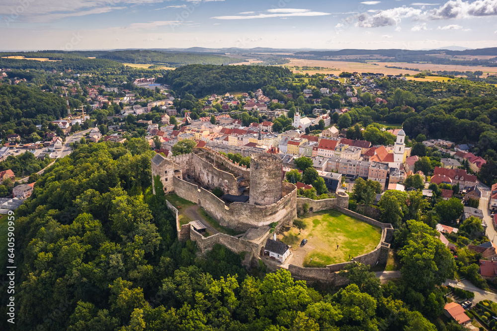 Aerial view of Bolkow castle in Lower Silesia- captured in summer day. This place is local atraction.