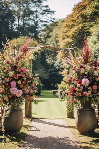 Floral decoration, wedding decor and autumn holiday celebration, autumnal flowers and event decorations in the English countryside garden, country style