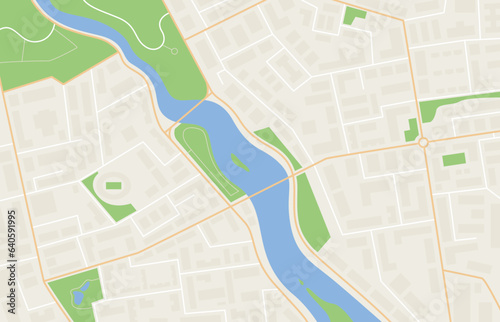 Part of the city map. City plan with roads, buildings, conditional marks. Vector illustration