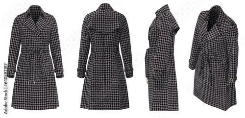 Plaid woman autumn coat. Transparent Background photo