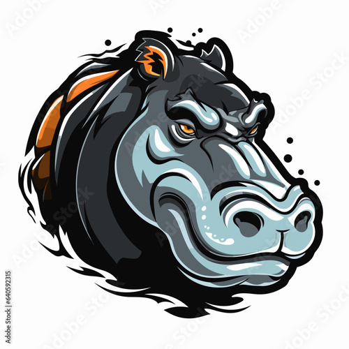 Esport vector logo hippopotamus on white background side view, hippopotamus icon, hippopotamus head, hippopotamus sticker