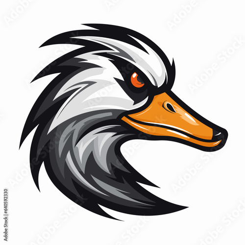Esport vector logo duck on white background side view, duck icon, duck head, duck sticker, goose, swan
