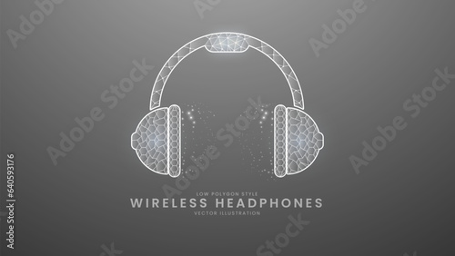 Silver metallic wireless headphones. Minimal music device concept, Modern digital low polygon style vector illustration