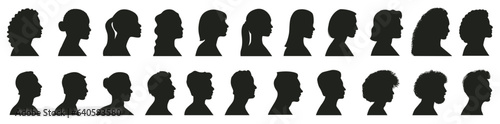 Head silhouettes. Female and male faces portraits, head silhouette vector illustration