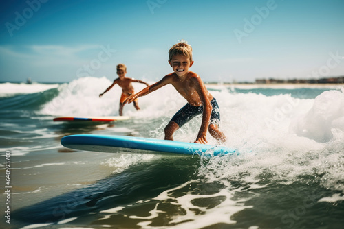 Two school boy surfers going for water surfing