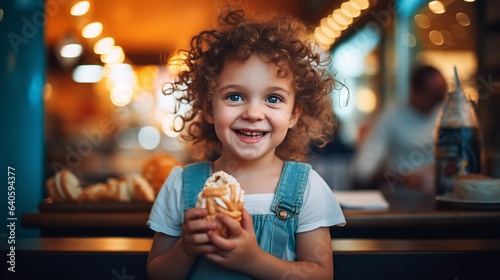 An adorable little Caucasian youngster enjoying something sweet. Generative Ai.