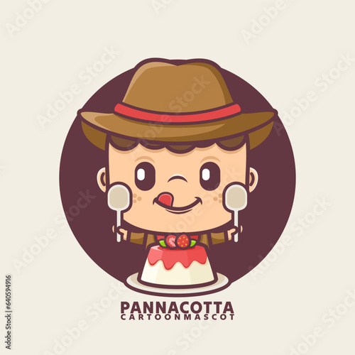 cute cartoon mascot with panna cotta