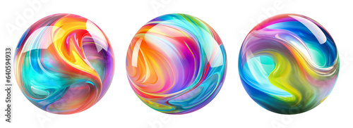 Set of marble balls isolated on white background. Colorful decorative abstract surreal 3D spheres.