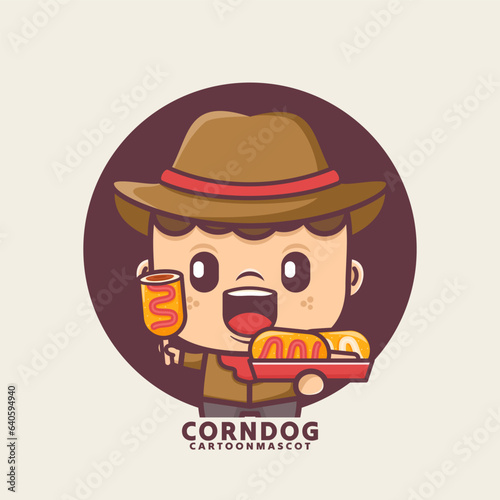 cute cartoon mascot with corn dog photo