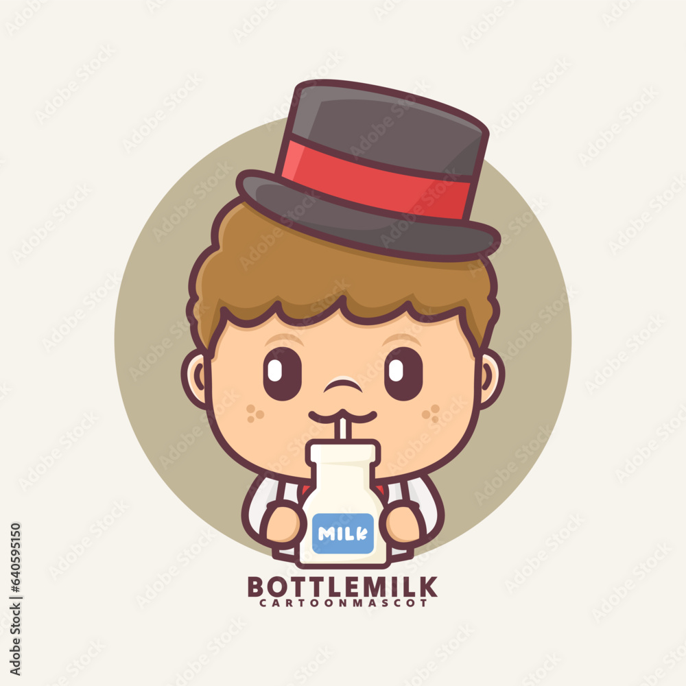 cartoon mascot with milk. vector illustrations with outline style cartoon mascot with milk. vector illustrations with outline style