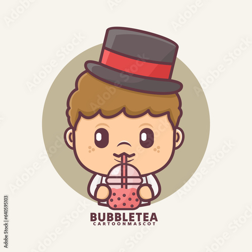 cartoon mascot with bubble tea. vector illustrations with outline style