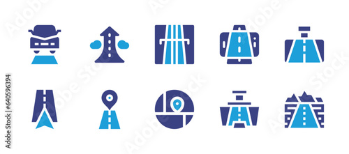 Road icon set. Duotone color. Vector illustration. Containing car  growth  navigation  map  motorway  direction  augmented reality  rearview mirror  highway.